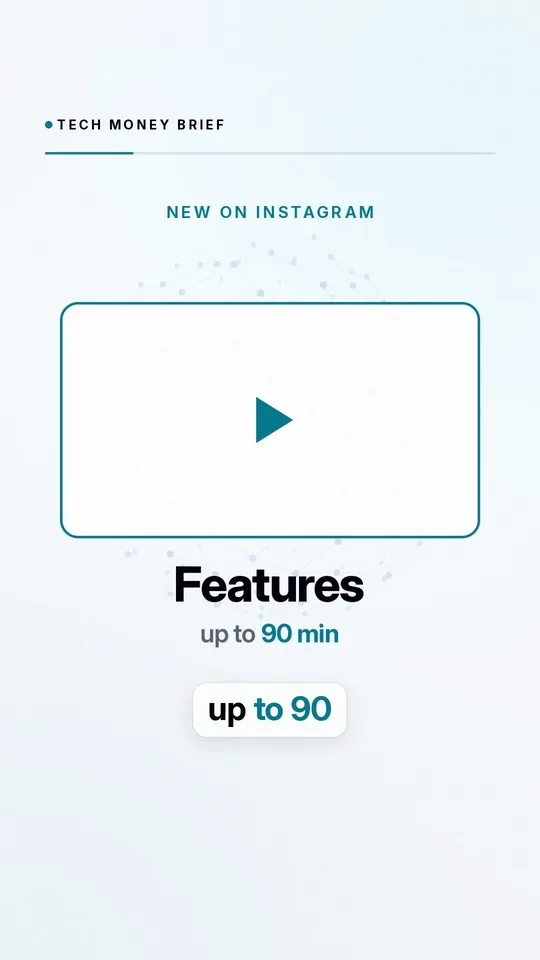 Tech Money Brief video frame: a widescreen video player above the word "Features", up to 90 min.